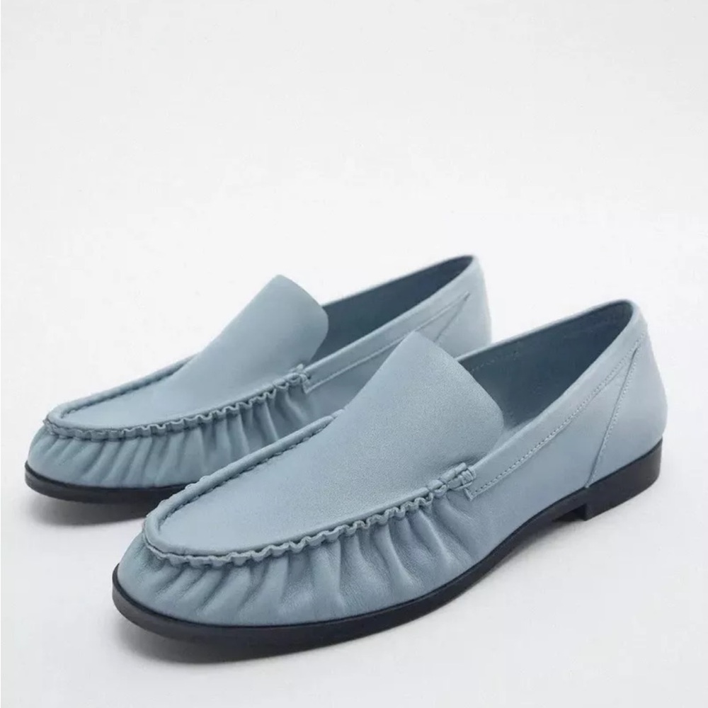 Zara Women’s Light Blue Real Leather Loafers